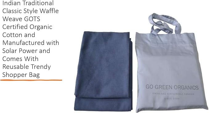 Waffle Bath Towel Pack of 2, 30.5x58 INCHES, 100% Natural Organic Cotton, GOTS Certified (Folkstone Grey) Super ABSORBANT & Quick Dry, NO SOFTENERS, Environment Friendly