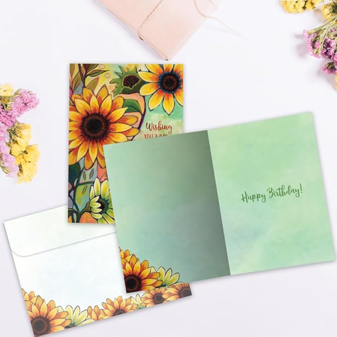Tree-Free Greetings - Birthday Cards - Artful Designs - 1 Card + Matching Envelope - Made in USA - 100% Recycled Paper - 5"x7" - Thankful Sunshine (GO65462)