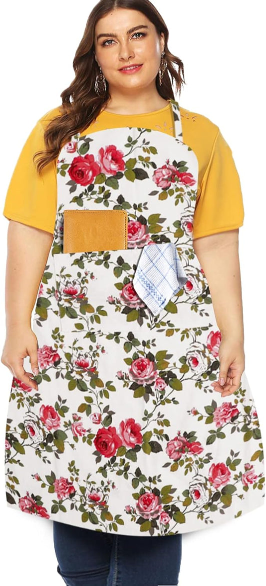 Sanlykate Extra Large Canvas Cotton Apron for Men & Women, Plus Size Durable Aprons with 2 Pockets, Adjustable Bib Machine Washable Oversized Aprons for Baking, Cooking, Painting - Whiteness