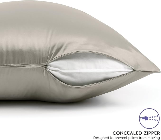 Tafts Pillow Cases - 22mm 100% Pure Mulberry 6A Silk Pillowcase for Hair & Skin with Zipper Closure, Cooling, Natural, Organic, Double Sided Silk Pillow Case (Taupe, King 20x36, 1pc)