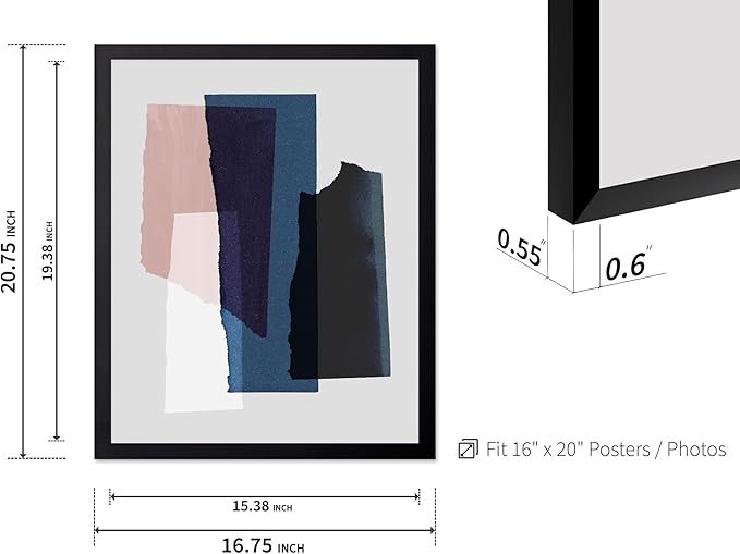 Monem Art Abstract Torn Paper Collage Print - Minimalist Modern Art Poster - Wall Decor for Living Room, Bedroom or Office - 16x20 Black Framed Wall Art by Mareike Bohmer