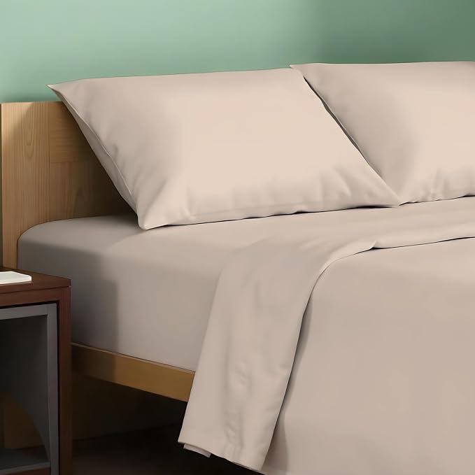 TEXAS LINEN CO. 100% Organic Cotton Sheets Twin XL Size - 3 PC Organic Cotton Twin XL Percale Weave Sheet Set, Soft, Cooling, Crisp & Breathable, 16" Deep Pocket Hotel Quality Bedding Set - Taupe