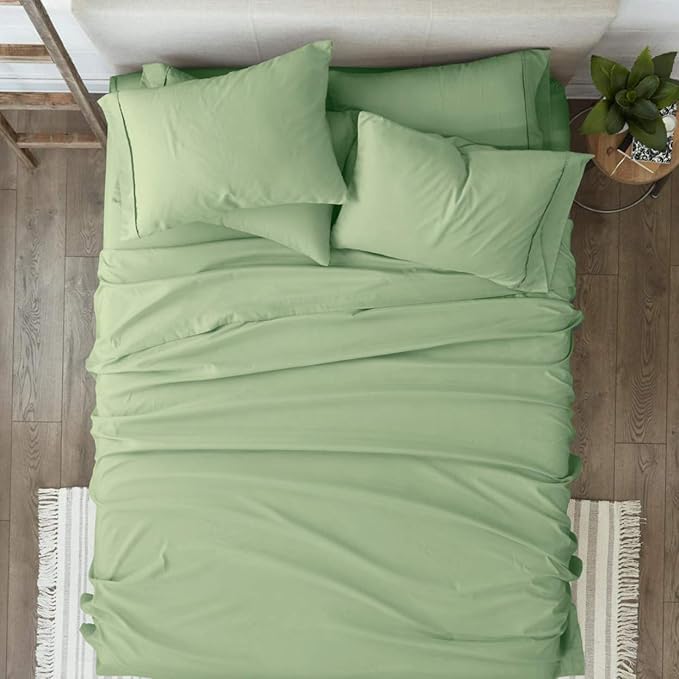 Femini Fashion 100% Organic Cotton Bed Sheets 800-Thread-Count, 16-Inch Deep-Pocket, Luxury Breathable Crisp 4-Piece Bed Sheet Set (1 Flat Sheet, 1 Fitted Sheet, 2 Pillowcases) - RV-King, Sage