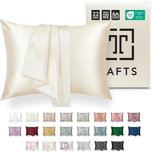 Tafts Pillow Cases - 22mm 100% Pure Mulberry 6A Silk Pillowcase for Hair & Skin with Zipper Closure, Cooling, Natural, Organic, Double Sided Silk Pillow Case (Cool White, Queen 20x30 1pc)
