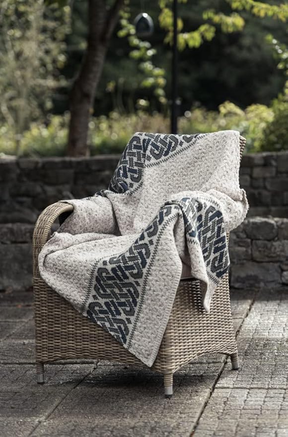 Aran Crafts Celtic Jacquard Pattern 100% Merino Wool Throw Blanket 40" x 60" (X5098-OAT)