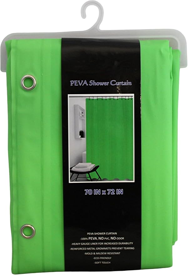 Lime Green PEVA Shower Curtain Liner 70x72 | Waterproof, Rust Resistant Metal Grommets