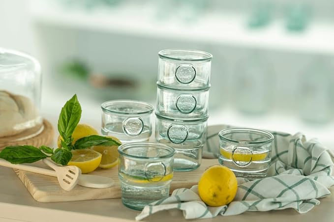 Euro Ceramica Barra Collection Stackable Recycled Glass Tumblers, 10 oz Drinking Glasses, Set of 6