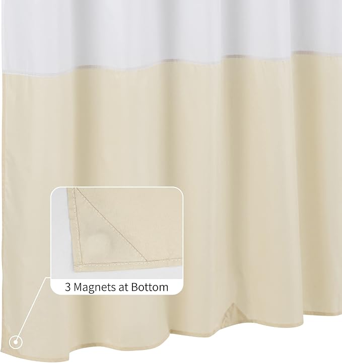 ALYVIA SPRING Waterproof Fabric Shower Curtain Liner - Soft & Light-Weight Cloth Shower Liner, 3 Bottom Magnets, Hotel Quality & Machine Washable - Standard Size 72x72, White and Cream