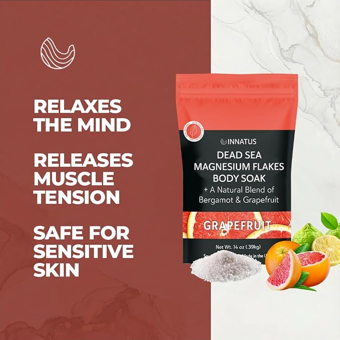 Pure Dead Sea Magnesium Flakes Clarity Soak – Relaxing & Replenishing 14oz Bath Soak – Infused with Infused with Natural Oils for Muscle Recovery (Grapefruit)