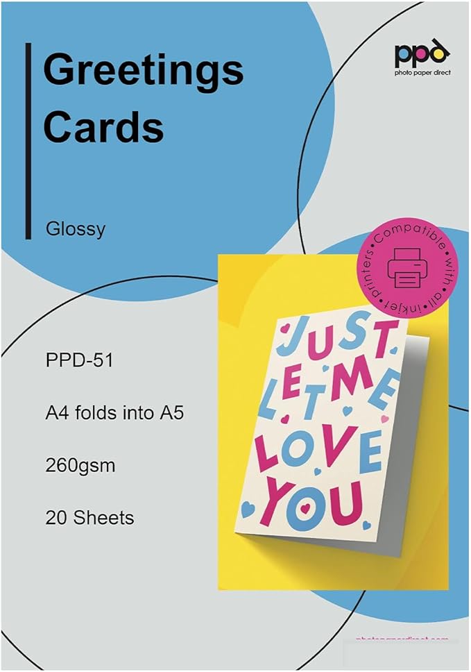 PPD Greeting Card Paper, Printable Greeting Cards for Inkjet Printer, 8.5 x 11 Blank Half Fold to 5.5 x 8.5 Custom Cards for Birthday, Wedding, Invitations, Thank You Note, Instant Dry (20 Sheets)
