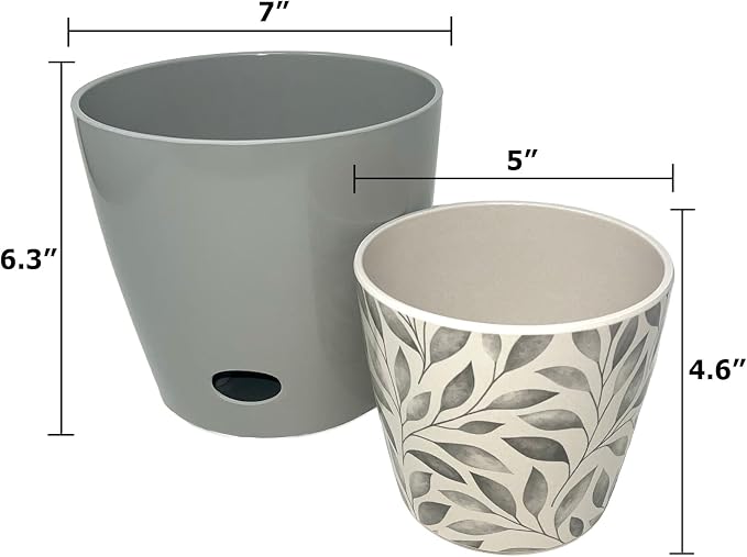 7" & 5" Round Self-Watering Plant Pot Set, Indoor/Outdoor Use