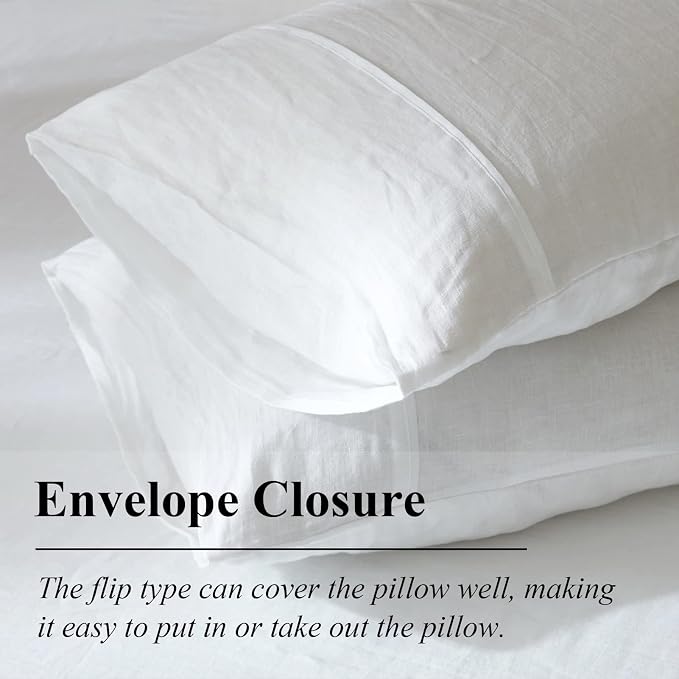 Ivellow Bed Linen Set, 100% Pure French Linen Duvet Cover, Queen, 3Pcs (1 Duvet Cover, 2 Pillowcases), Off White