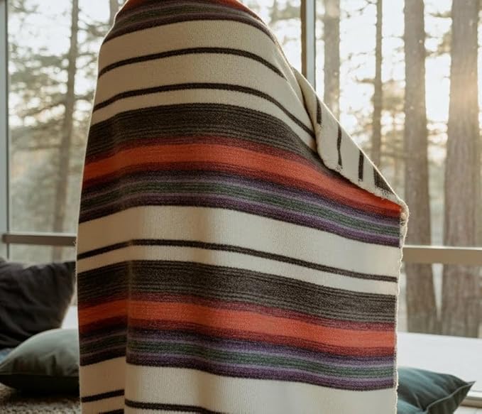 Alpaca Wool Throw Blanket | Ultra Soft, Lightweight, Warm, Breathable, Non-Itchy | Classic, Elegant-Minimalist Design for Bed, Couch, Travel, or Gift | 64" L x 45" W (Fire Tones)