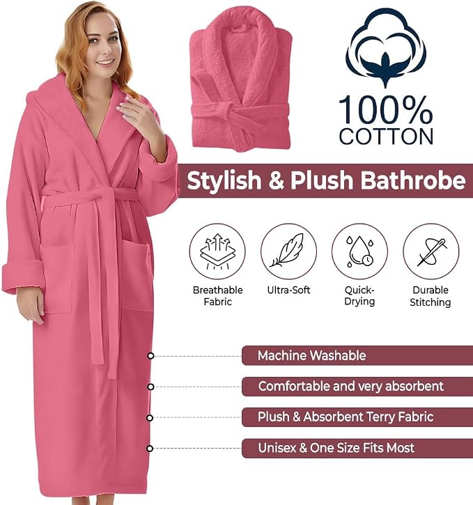 KAHAF COLLECTION Cotton Terry Robes for Women and Men, Terry Shawl Collar Bathrobe, ONE SIZE - UNISEX Men & Women Spa Robe