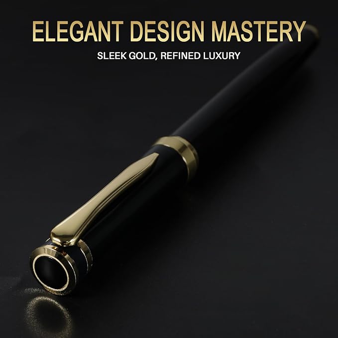 Fountain Pen with Medium Nib | Luxury Black Finish, Smooth Ink Flow, Complete Set with Ink Cartridges, Converter & Sleeve | Ideal for Professionals, Office, Journaling, and Gifts