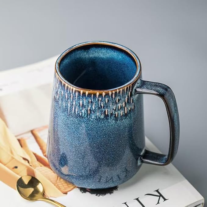 24 OZ, Large Ceramics Coffee Mugs with Handle, Extra Large Tea and Coffee Cup for Office and Home，Microwave and Dishwasher Safe,For Gift and Present （Starry Blue）