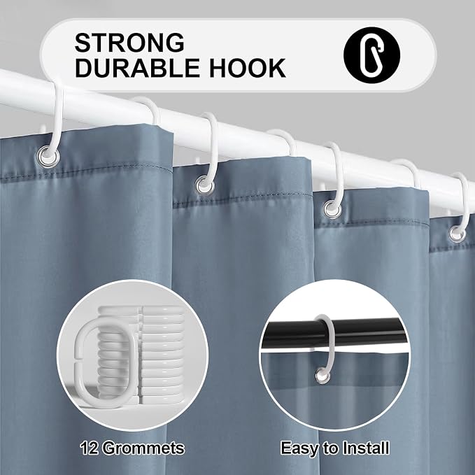timecity Blue Shower Curtain Liner PEVA Bath Curtain with 3 Magnets Thickened Waterproof Quick Drying Shower Curtain Set with 12 White Plastic Hooks Shower Liner for Bathroom Shower,71x71inch