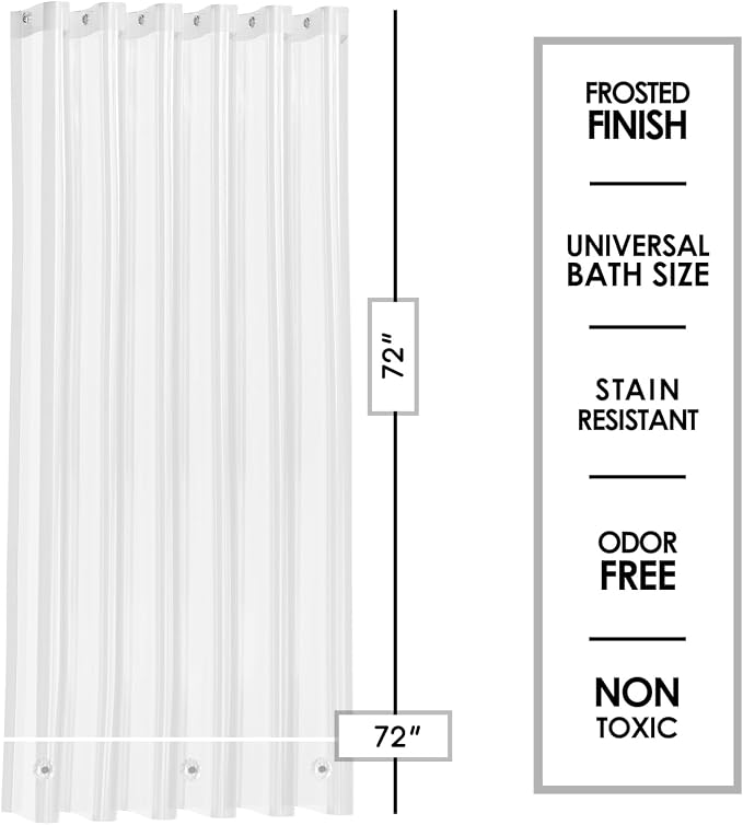 Clara Clark Shower Curtain Liner - Lightweight Vinyl PEVA, 72x72 Frosted, Waterproof Plastic With 3 Magnets, 5G Premium for Bathroom