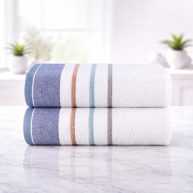 CASA COPENHAGEN White Bay 2Pcs 100% Egyptian Cotton Large Designer Bathsheet Towels Gift Set- Grey - Denim, 600GSM, 35"x70" 2Bath Sheet Towels for Bathroom (Gift Set for Women & Men)