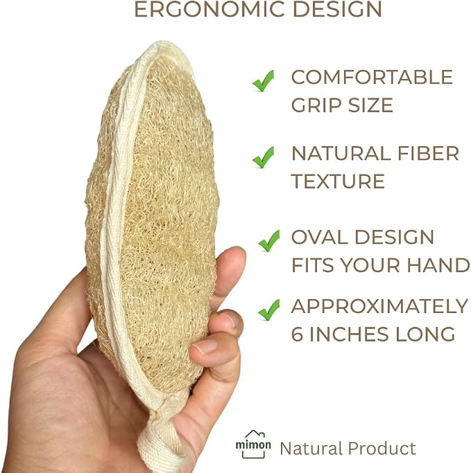 Double Sides Natural Loofah Sponge, Exfoliating Body Scrubbers (2 Pack), Biodegradable Bath Sponge, Gentle, Chemical-Free Bath & Body Loofah for Women, Men, Kids, Made with Natural Loofah