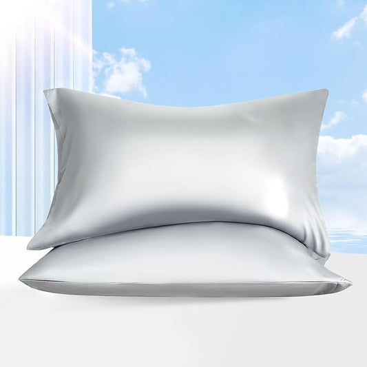 100% Tencel Pillowcase, Hair and Skin Friendly, Soft and Smooth，Cooling Silk Pillowcases for hot Sleepers,Queen Pillowcases Set of 2,Hair and Skin Friendly,Grey, 20x30In