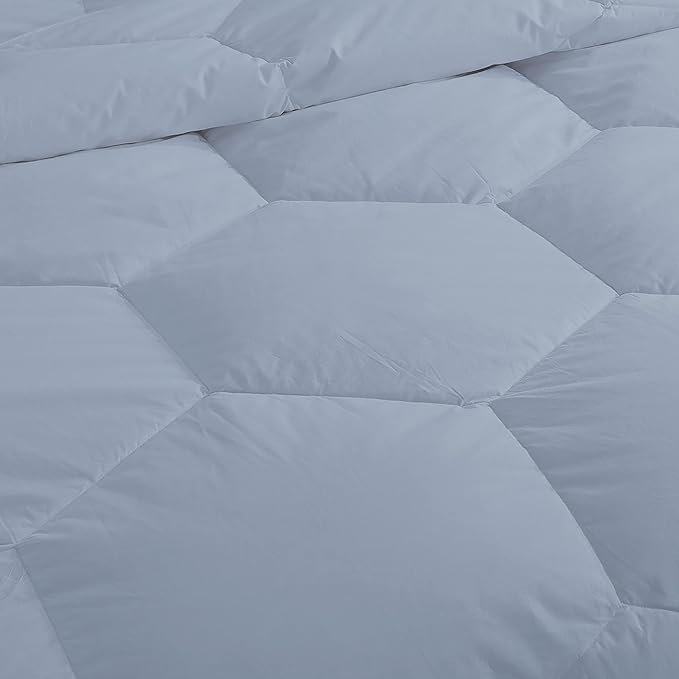 Feather and Loom Honeycomb Stitch Down Alternative All Season Comforter - Soft Microfiber Cover, Hypoallergenic High Loft Fiber Fill, Machine Washable - Color: Light Blue Size: Full/Queen