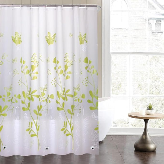 Plastic Shower Liner - Premium PEVA 4G Shower Curtain Liner with Rustproof Grommets and 3 Weighted Magnets, Waterproof Shower Curtains for Bathroom (Green Butterfly)