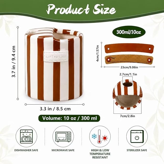 Shelprojsu 10oz Ceramic Travel Coffee Mug,Ceramic Mug with Sip hole Hand Painted Coffee Mugs with Sleeve Cup,Can Work as a Gift Ideal for Coffee Lovers (Brown)