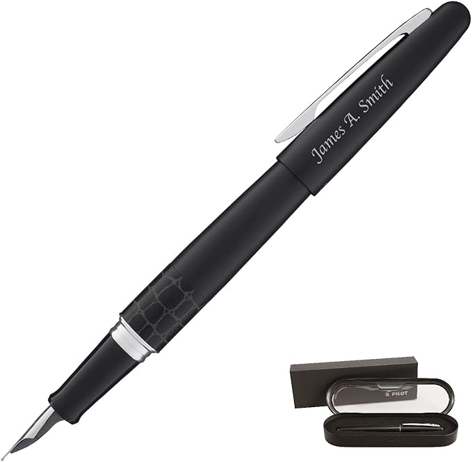 Goldspot Personalized Pilot Metropolitan Animal Crocodile Fountain Pen in Custom Engraved Pen in Matte Black