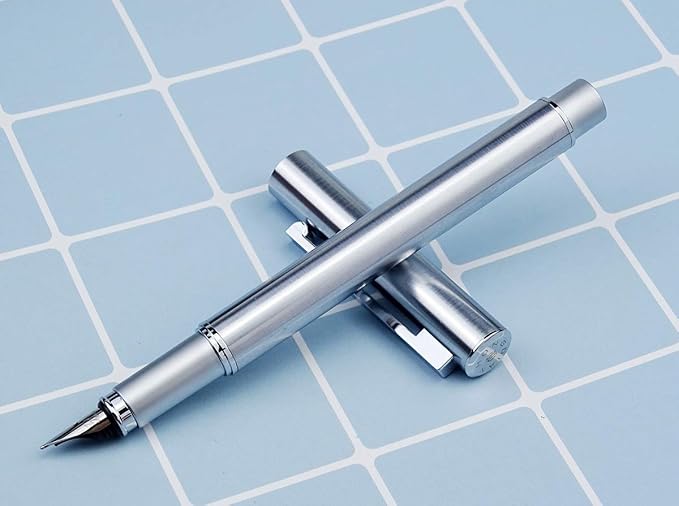 Hongdian 516 Stainless Steel Fountain Pen Fine Nib, Classic Design with Converter and Pen Pouch