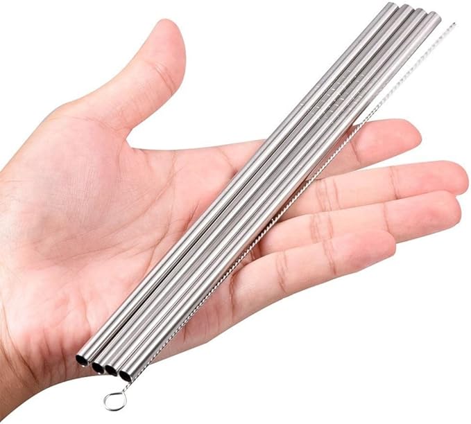 Reusable Stainless Steel Drinking Straws, 20 Pcs 4 Size - 6.3'' 7.1'' 8.5'' 10.5'', Long Short Smoothie Drinking Straight Straws With 2 Brushes and Carry bag, Fit for 20/30 oz Tumblers