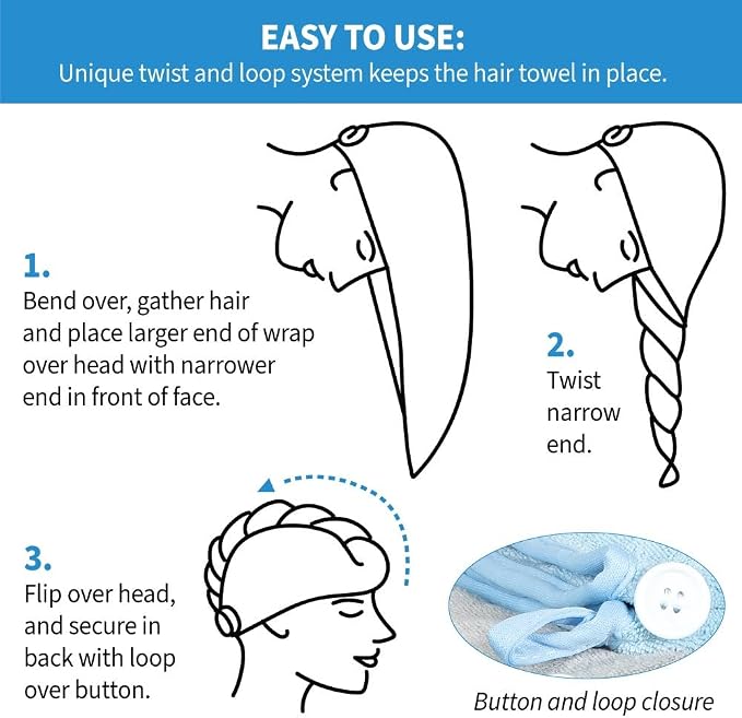 ForPro Professional Collection Premium Microfiber Hair Towel Wrap, 2-Pack Quick Drying Hair Turban for Women, 10" x 26", Cool Grey + Sky Blue