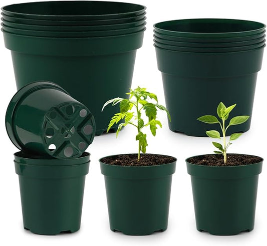 RooTrimmer 15 Pack 4/6/8 Inch Plant Nursery Pots, Sturdy Plant Pots with Drainage Holes, Ideal for Seedlings, Indoor/Outdoor Use, Green
