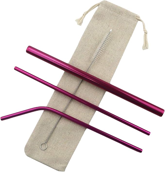 Metal Straws Stainless Steel Straws 8.5" Drinking Straws Reusable 4 Set - Ultra Long Muti Color-Cleaning Brush for 20/30 Oz for Trail Tumblers Yeti RTIC SIC Ozark (2 Straight|1 Bent|1 Brush）