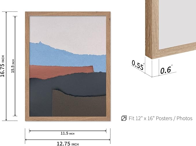 Monem Art Abstract Mountain Landscape Collage Print - Minimalist Scandinavian Art Poster - Wall Decor for Living Room, Bedroom or Office - 12x16 Beige Framed Wall Art by Mareike Bohmer