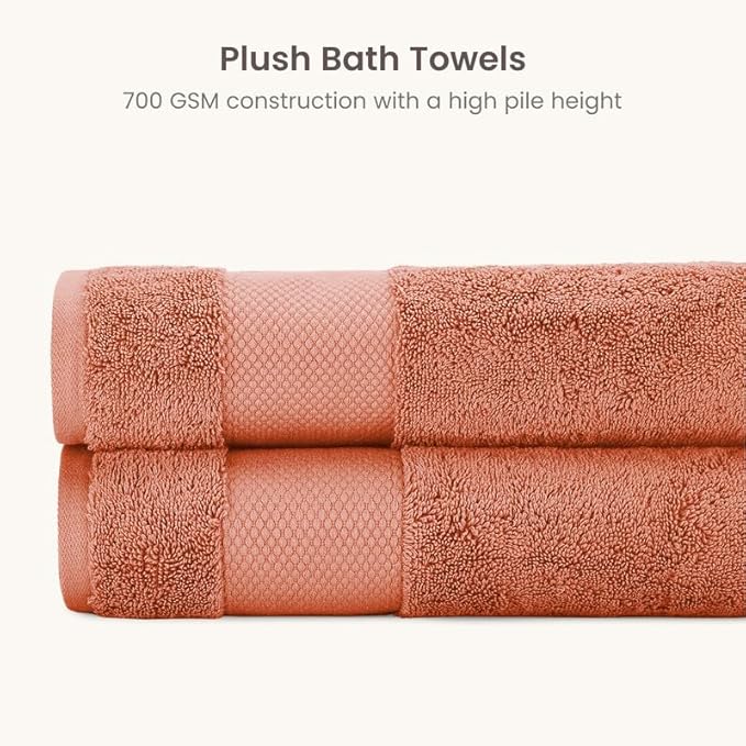 BIOWEAVES 100% Organic Cotton 700 GSM Luxury Bath Towels for Bathroom 30" x 58" GOTS Certified - Burnt Orange, Pack of 2
