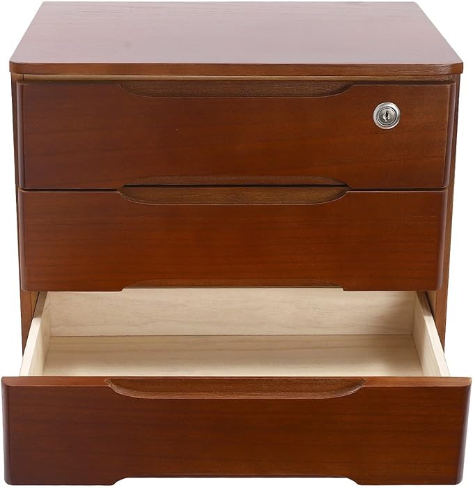 3 Tier Desktop Organizer Storage Box, Solid Wood Storage Box with Lock, Desk Drawers Organizer and Accessories, for Home, Office, Stationery, Crafts, Junk & Supplies, Walnut