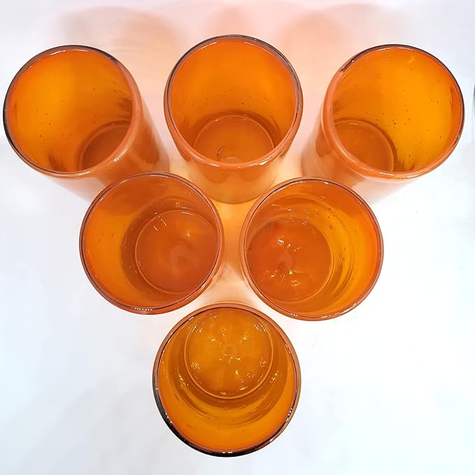 Solid Orange 14 oz Drinking Glasses (set of 6), Recycled Glass, Lead-free, Toxin-Free (14oz Drinking)