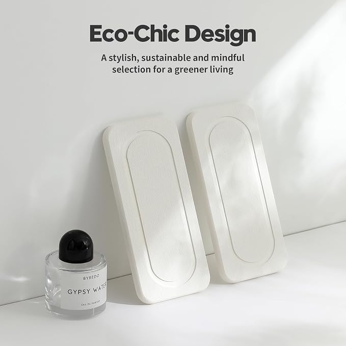 2Pack Water Absorbing Stone Tray for Sink, Diatomite Drying Coasters for Kitchen & Bathroom Counter, Kitchen Soap Dish Makeup Caddy, Dispenser Sponge Holder Space Organizer, White - 8"x 3.8"