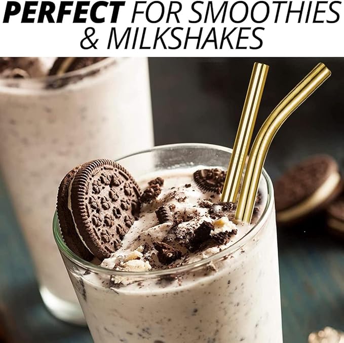 Vinaco 8.5" &10.5" Big Smoothie & Milkshake Straws, 6PCS Food-grade Stainless Steel 0.5" Wide Mouth for Bubble Tea, Smoothie, Milkshakes, Thick Drinks, Gold Metal Straws Reusable