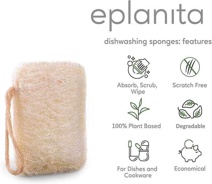 eplanita Natural Dishwashing Sponges (Pack of 12), Kitchen Eco Scrub Scourer, Natural Loofah Plant, Biodegradable and Zero Waste