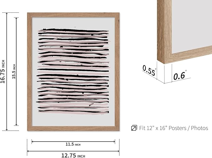 Monem Art Black and Blush Abstract Line Painting Print - Minimalist Scandinavian Art Poster - Wall Decor for Living Room, Bedroom or Office - 12x16 Beige Framed Wall Art by Mareike Bohmer