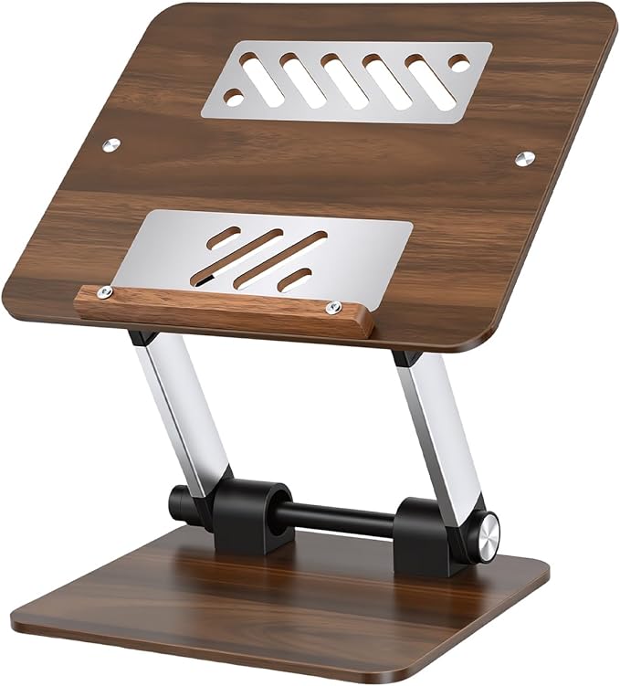 aceyoon Walnut Wood Laptop Stand 180° Adjustable Retro Style Foldable Notebook Riser Heat Dissipation Vintage Desktop Book Stands Natural Grain Laptop Bracket Compatible with 10-15.6” Laptops