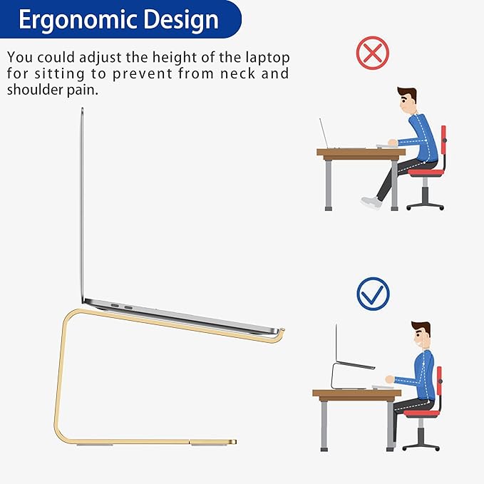 BESIGN LS03 Aluminum Laptop Stand, Ergonomic Detachable Computer Stand, Notebook Riser, Laptop Mount Compatible with Air, Pro, Dell, HP, Lenovo More 10-15.6" Laptops, Gold