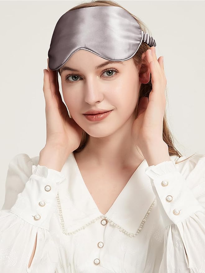 Mulberry Silk Blackout Adjustable Sleep Eye Mask for Men/Women Travel Plane,Taupe