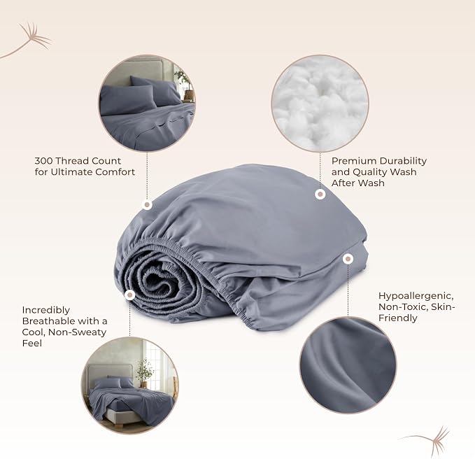 Organic King Fitted Sheet Only Deep Pocket - 100% Organic Cotton Sheets with Breathable 300 Thread Count
