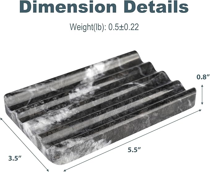 Karibiber Marble Soap Dish, Bar Soap Holder Shower, Black Soaps Bathroom Saver with Water Ripple Design, Easy Cleaning Natural Stone Sponge Holder for Kitchen Sink, Executive Jewelry Ring Tray