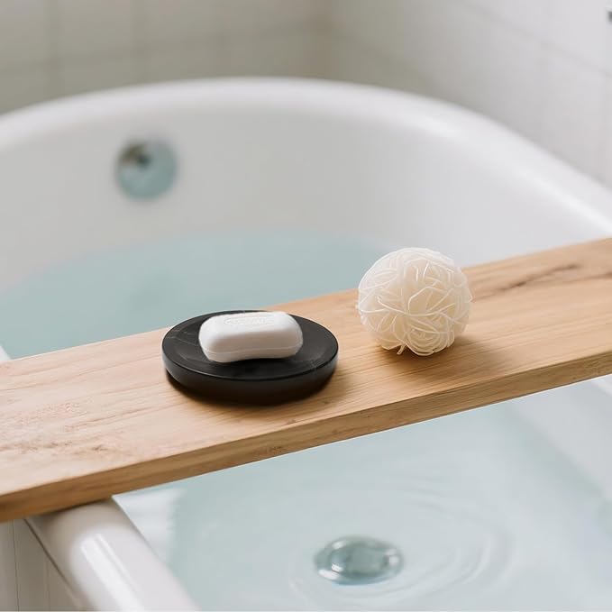 Marble Soap Dish Italy Natural Stone Sponge Holder for Bathroom Tub Shower Kitchen Sink, Handcraft Round Soap Case Organizer Trinket Plate Jewelry Tray Coaster for Home Decor Black (DL007)