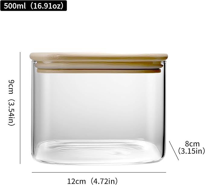 16.91Oz Airtight Glass Storage Containers with Bamboo Lids - Tea Coffee Sugar Canisters - Spice Jars with Lids - Seasoning Jars - Stacking Glass Jars for Spice,Cereal,Sweet,Sugar,Tea,Cookie