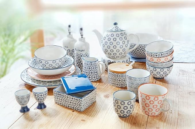 Bloomingville Ceramic Cups without Handle Kristina - colorful Mugs for Coffee Tea Cappucino Dia 3.5'' H 4'', blue, Stoneware, Set of 3 Styles, content 10.5 fl oz
